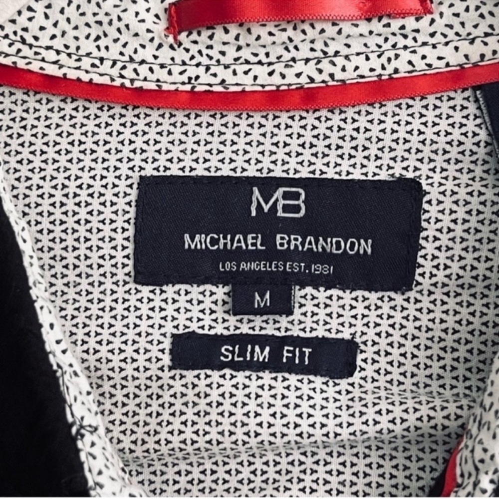 Michael Brandon Button Down Shirt Short Sleeve Slim Fit Black White Size M - Picture 3 of 10